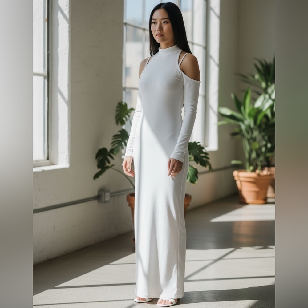 White Cut Out Shoulder Dress